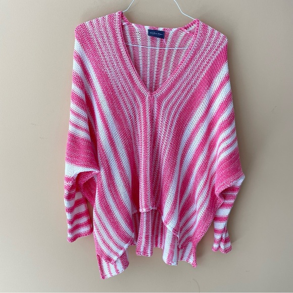 WOODEN SHIPS Paola Buendia Knitted Pink Stripe Poncho Sweater Size S/M - Picture 5 of 7